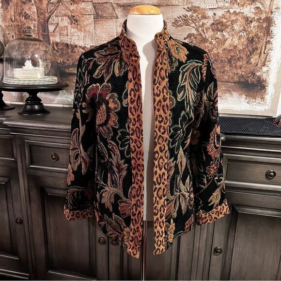 Dress Barn Brocade Open Tan Oversized Blazer size Small - Picture 5 of 6